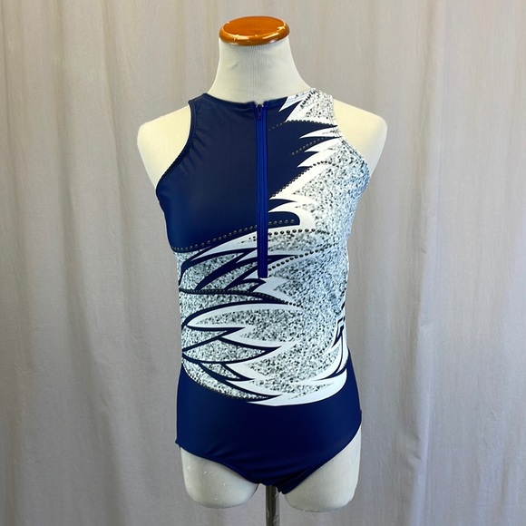 Alexandra blue white open back dance costume leotard size S - Picture 1 of 8